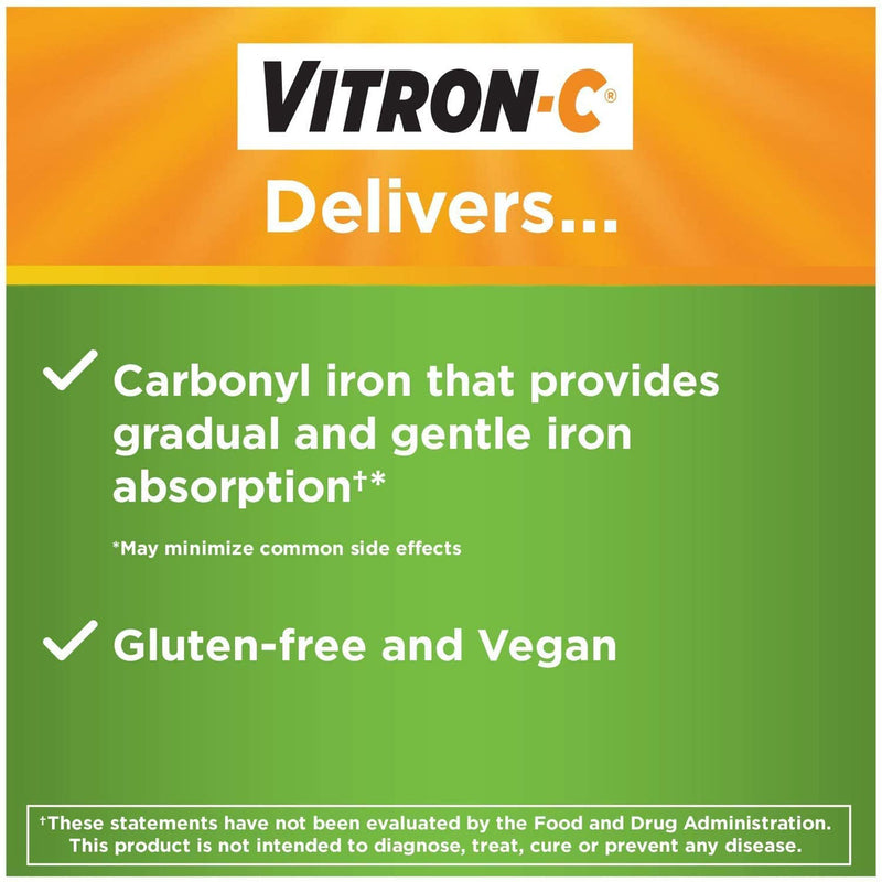 Vitron-C® Multivitamin Supplement Ascorbic Acid / Iron 125 mg - 65 mg Strength Tablet 60 per Bottle (699765_BT) 1/BT