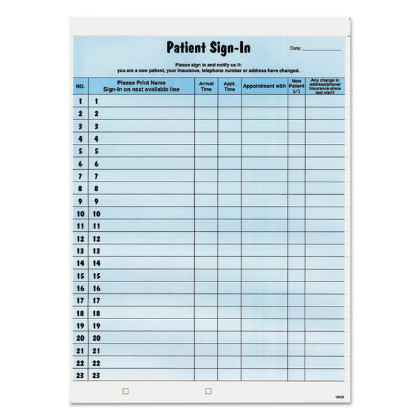 Tabbies® Patient Sign-In Label Forms, Two-Part Carbon, 8.5 x 11.63, Blue Sheets, 125 Forms Total (TAB14531) Pack of 125