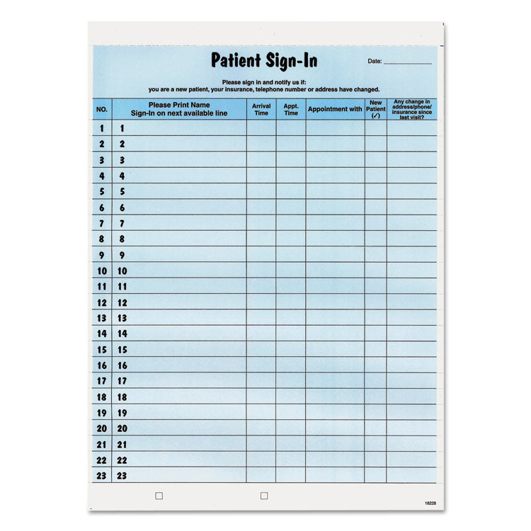 Tabbies® Patient Sign-In Label Forms, Two-Part Carbon, 8.5 x 11.63, Blue Sheets, 125 Forms Total (TAB14531) Pack of 125