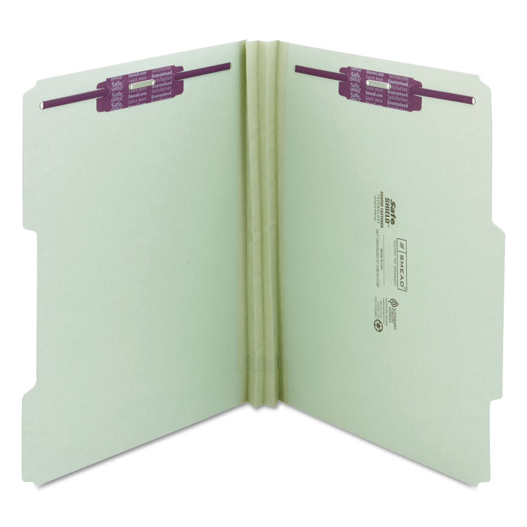 Smead™ Recycled Pressboard Folders, Two SafeSHIELD Coated Fasteners, 2/5-Cut: R of C, 2" Expansion, Letter Size, Gray-Green, 25/Box (SMD14982)