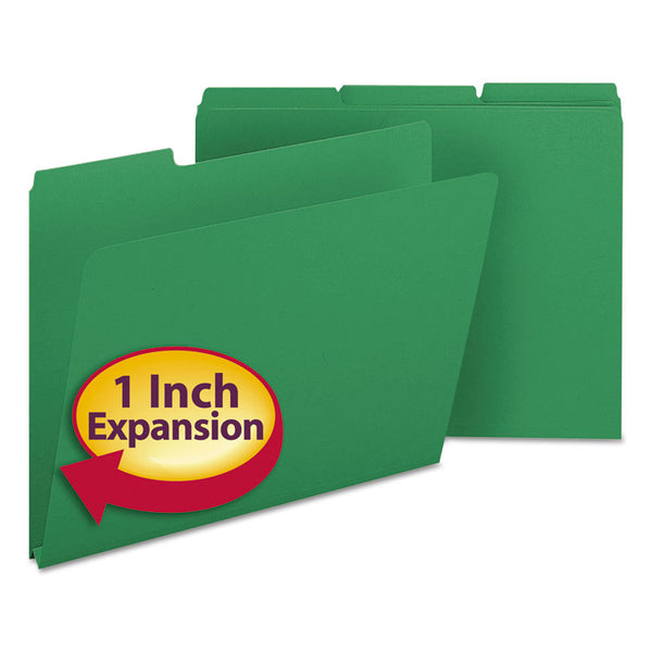 Smead™ Expanding Recycled Heavy Pressboard Folders, 1/3-Cut Tabs: Assorted, Letter Size, 1" Expansion, Green, 25/Box (SMD21546)