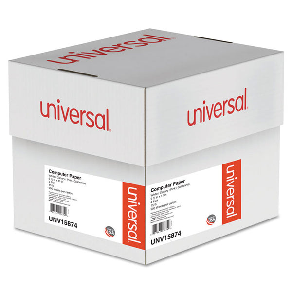 Universal® Printout Paper, 4-Part, 15 lb Bond Weight, 9.5 x 11, White/Canary/Pink/Buff, 900/Carton (UNV15874)