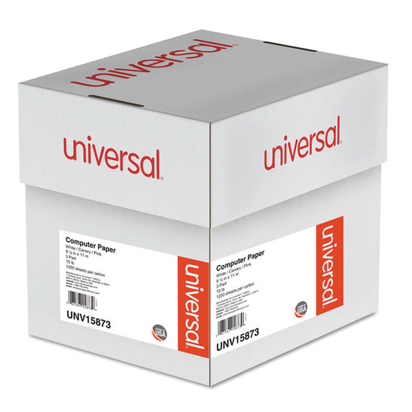 Universal® Printout Paper, 3-Part, 15 lb Bond Weight, 9.5 x 11, White/Canary/Pink, 1,200/Carton (UNV15873)