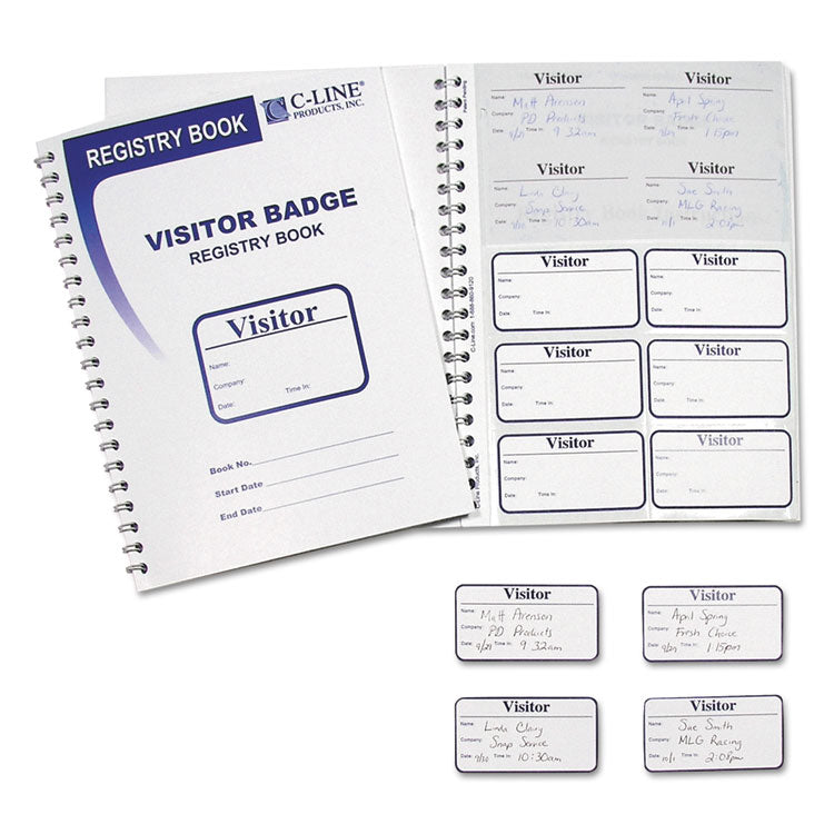 C-Line® Visitor Badges with Registry Log, 3 5/8 x 1 7/8, White, 150 Badges/Box (CLI97030)