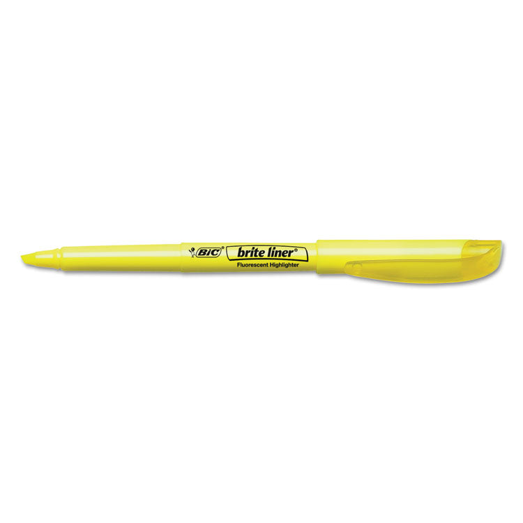 BIC® Brite Liner Highlighter, Fluorescent Yellow Ink, Chisel Tip, Yellow/Black Barrel, Dozen (BICBL11YW)