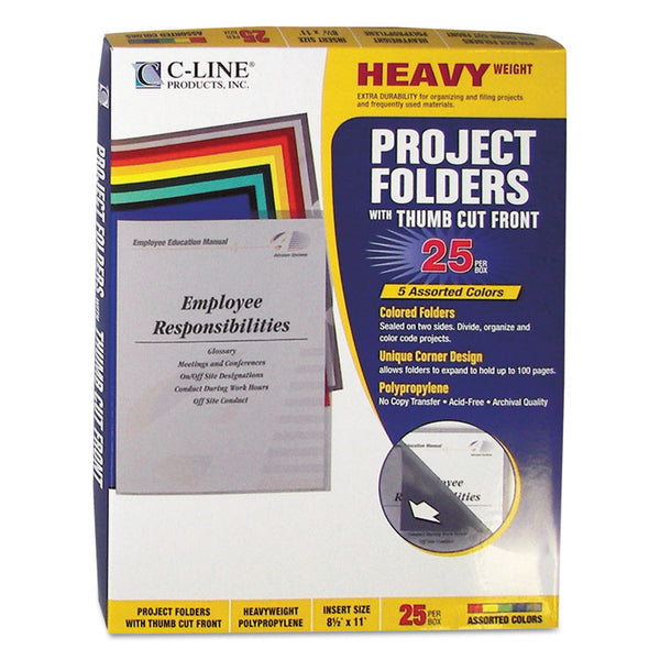 C-Line® Poly Project Folders, Letter Size, Assorted Colors, 25/Box (CLI62130)