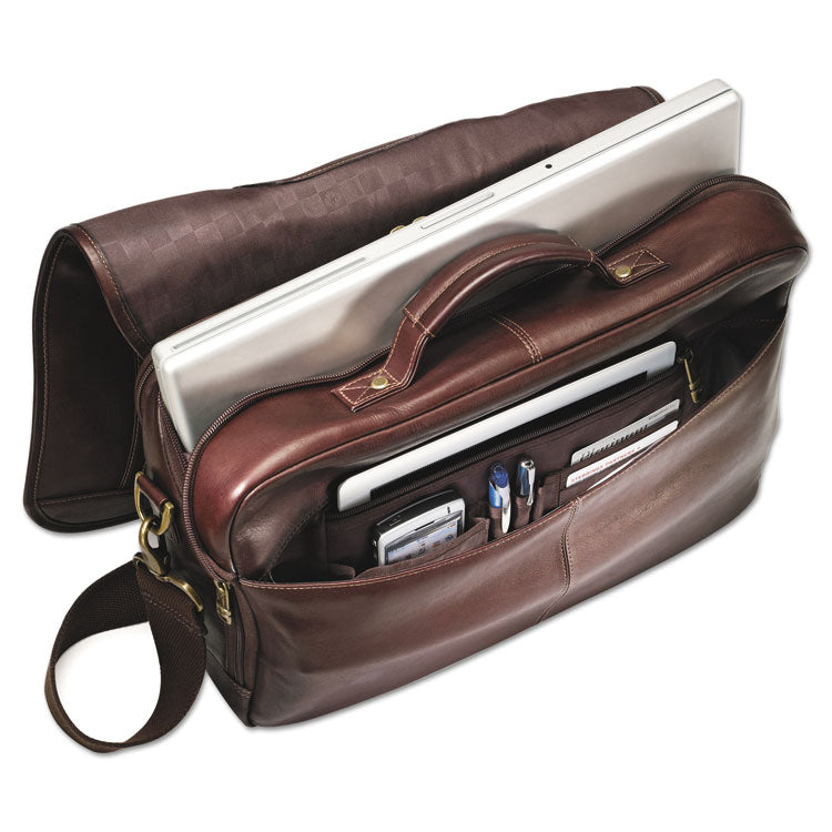 Samsonite® Leather Flapover Case, Fits Devices Up to 15.6", Leather, 16 x 6 x 13, Brown (SML457981139) Each