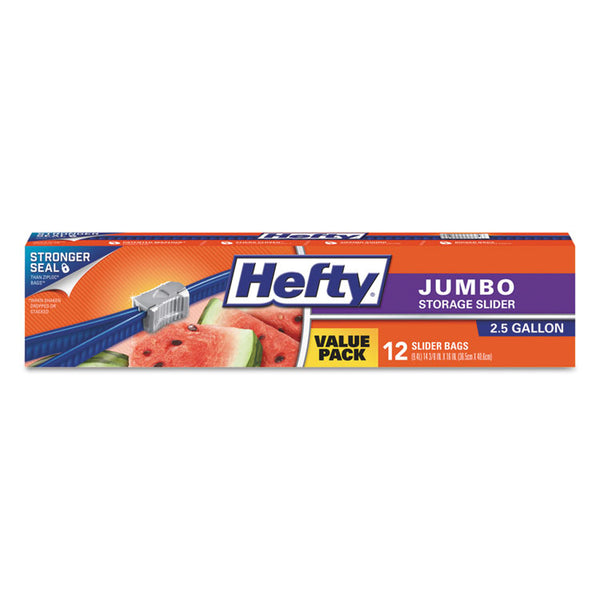 Hefty® Slider Bags, 2.5 gal, 0.9 mil, 14.38" x 9", Clear, 12 Bags/Box, 9 Boxes/Carton (RFPR83812CT)
