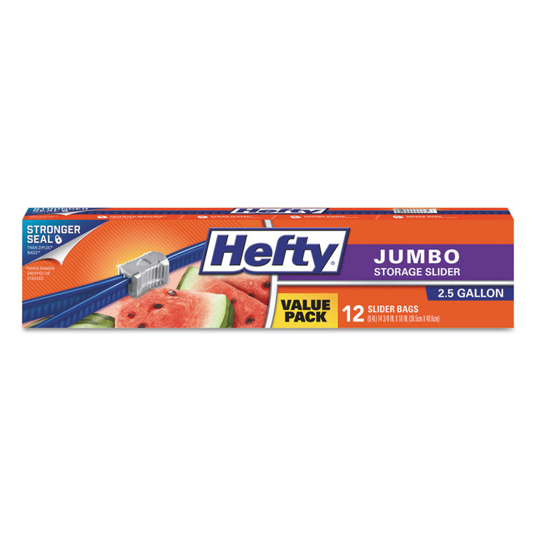 Hefty® Slider Bags, 2.5 gal, 0.9 mil, 14.38" x 9", Clear, 12 Bags/Box, 9 Boxes/Carton (RFPR83812CT) Case of 108