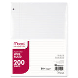 Mead® Filler Paper, 3-Hole, 8 x 10.5, Wide/Legal Rule, 200/Pack (MEA15200) Pack of 200