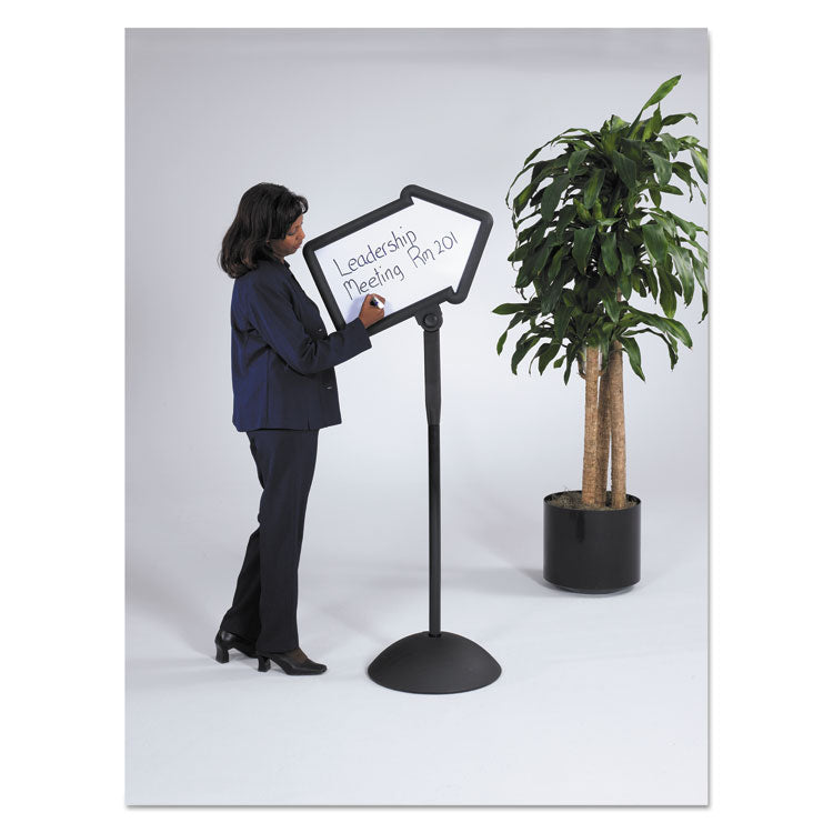 Safco® WriteWay Double-Sided Magnetic Dry Erase Standing Message Sign, Arrow, 64.25" Tall Black Stand, 25.5 x 17.75 White Face (SAF4173BL)