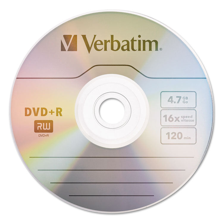 Verbatim® DVD+R Recordable Disc, 4.7 GB, 16x, Spindle, Silver, 100/Pack (VER95098)