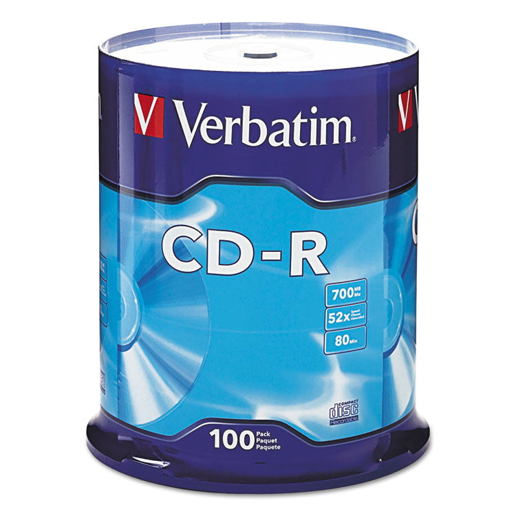 Verbatim® CD-R Recordable Disc, 700 MB/80 min, 52x, Spindle, Silver, 100/Pack (VER94554)