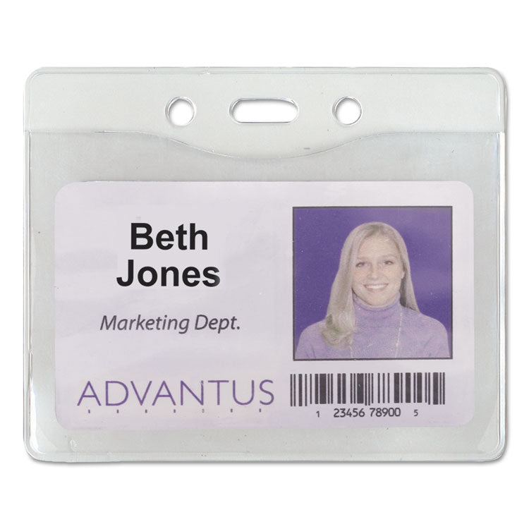 Advantus Security ID Badge Holders, Prepunched for Chain/Clip, Horizontal, Clear 4.25" x 3.5" Holder, 3.88" x 2.88" Insert, 50/Box (AVT75411) Box of 50
