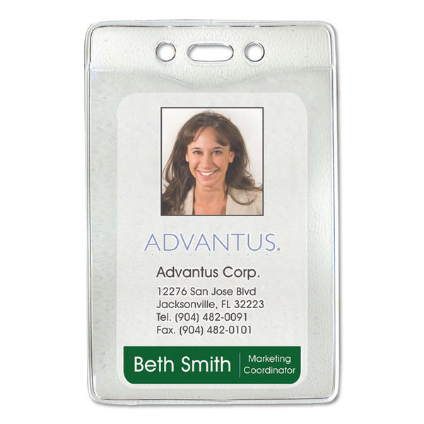 Advantus Security ID Badge Holders, Prepunched for Chain/Clip, Vertical, Clear 2.63" x 4.38" Holder, 2.38" x 4.25" Insert, 50/Box (AVT75419) Box of 50