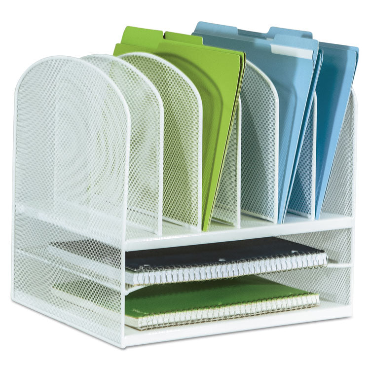 Safco® Onyx Mesh Desk Organizer with Two Horizontal and Six Upright Sections, Letter Size Files, 13.25" x 11.5" x 13", White (SAF3255WH) Each