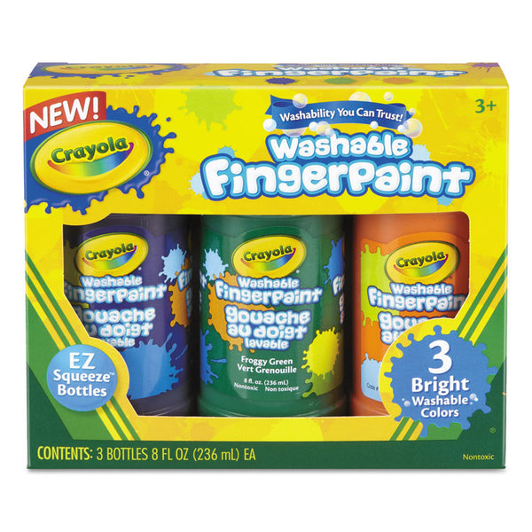 Crayola® Washable Fingerpaint Pack, 3 Assorted Bright Colors, 8 oz Tube, 3/Box (CYO551311) Each