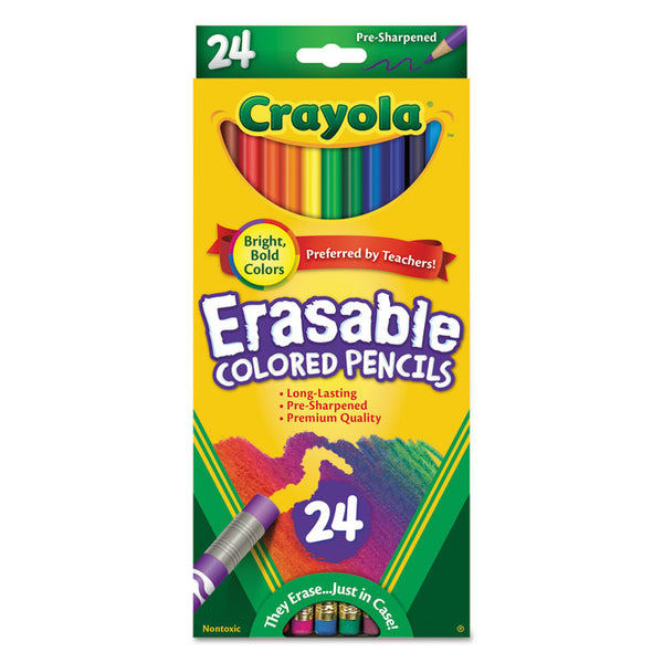 Crayola® Erasable Color Pencil Set, 3.3 mm, 2B, Assorted Lead and Barrel Colors, 24/Pack (CYO682424) Box of 24