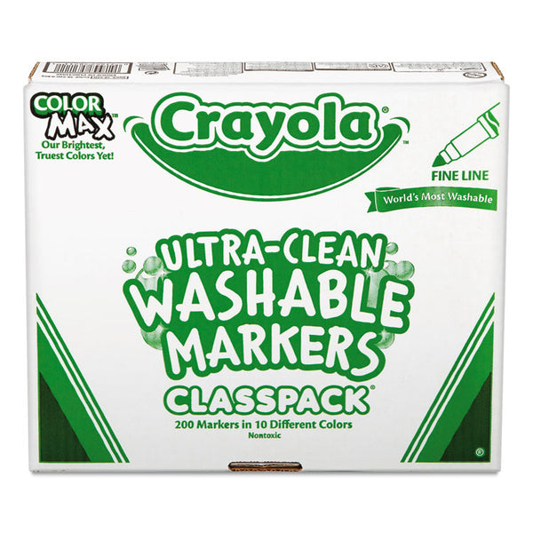 Crayola® Ultra-Clean Washable Marker Classpack, Fine Bullet Tip, 10 Assorted Colors, 200/Pack (CYO588211) Pack of 200