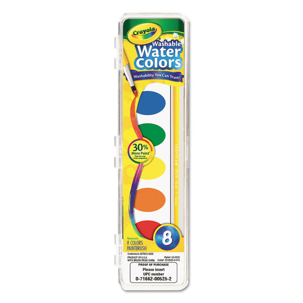 Crayola® Washable Watercolor Paint, 8 Assorted Colors, Palette Tray (CYO530525) Each