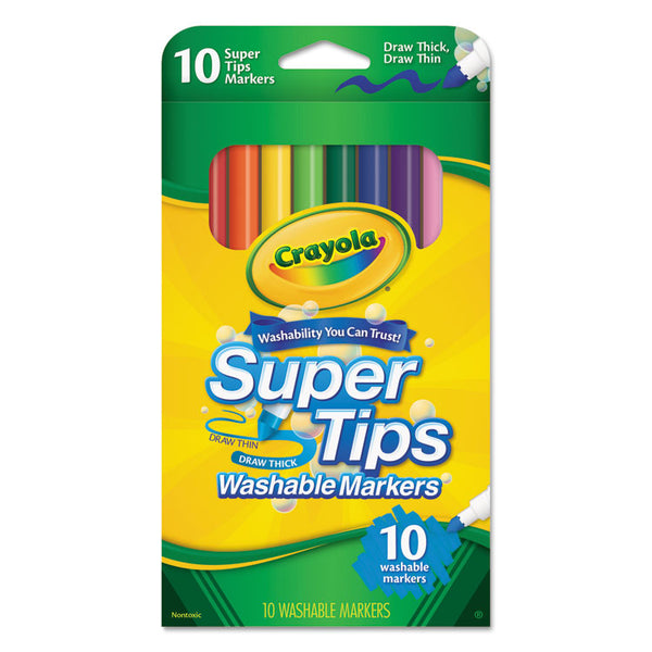 Crayola® Washable Super Tips Markers, Fine/Broad Bullet Tips, Assorted Colors, 10/Set (CYO588610) Set of 10