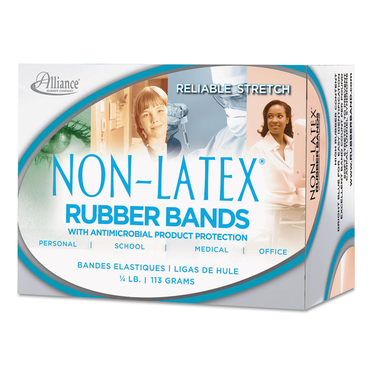 Alliance® Antimicrobial Non-Latex Rubber Bands, Size 64, 0.04" Gauge, Cyan Blue, 4 oz Box, 95/Box (ALL42649) 1/4 lb Box
