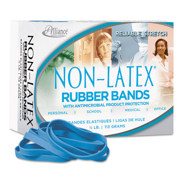 Alliance® Antimicrobial Non-Latex Rubber Bands, Size 64, 0.04" Gauge, Cyan Blue, 4 oz Box, 95/Box (ALL42649) 1/4 lb Box