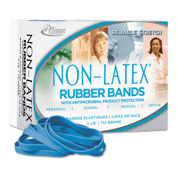 Alliance® Antimicrobial Non-Latex Rubber Bands, Size 64, 0.04" Gauge, Cyan Blue, 4 oz Box, 95/Box (ALL42649) 1/4 lb Box