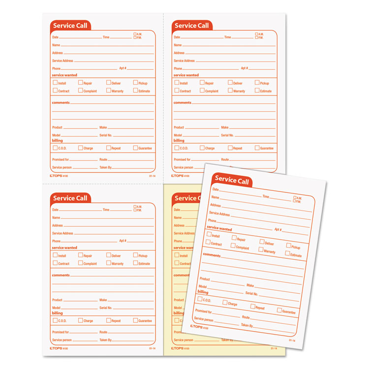 TOPS™ Service Call Book, Two-Part Carbonless, 5.5 x 3.88, 4 Forms/Sheet, 200 Forms Total (TOP4100) Each
