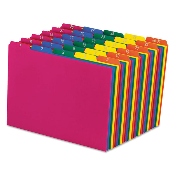 Pendaflex® Poly Top Tab File Guides, 1/5-Cut Top Tab, 1 to 30-31, 8.5 x 11, Assorted Colors, 31/Set (PFX40143) Each