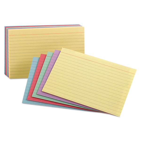 Oxford™ Ruled Index Cards, 3 x 5, Blue/Violet/Canary/Green/Cherry, 100/Pack (OXF40280) Pack of 100