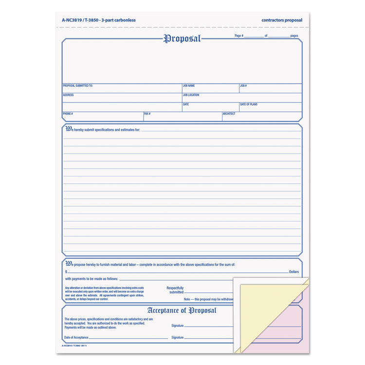 TOPS™ Proposal Form, Three-Part Carbonless, 11 x 8.5, 50 Forms Total (TOP3850) Packof 50