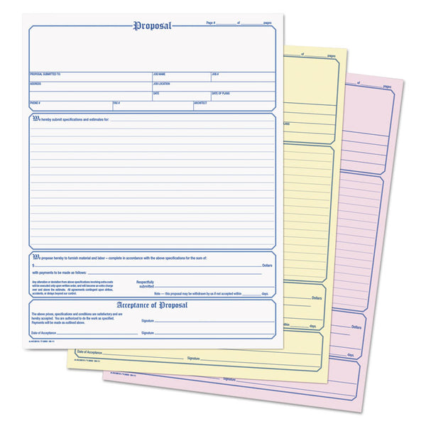 Adams® Contractor Proposal Form, Three-Part Carbonless, 8.5 x 11.44, 50 Forms Total (ABFNC3819)