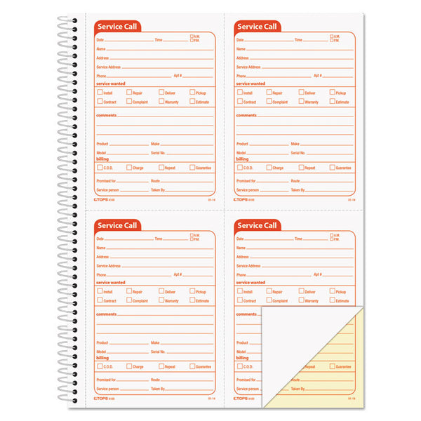 TOPS™ Service Call Book, Two-Part Carbonless, 5.5 x 3.88, 4 Forms/Sheet, 200 Forms Total (TOP4100) Each