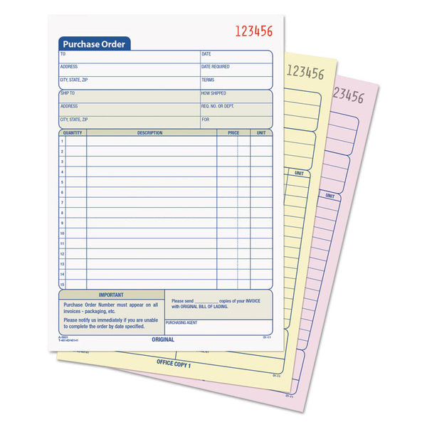 TOPS™ Purchase Order Book, 15 Lines, Three-Part Carbonless, 5.56 x 8.44, 50 Forms Total (TOP46141) Each