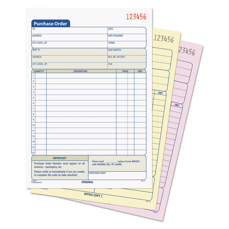 TOPS™ Purchase Order Book, 15 Lines, Three-Part Carbonless, 5.56 x 8.44, 50 Forms Total (TOP46141) Each