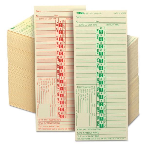 TOPS™ Time Clock Cards, Replacement for CH-107-2, Two Sides, 3.5 x 9, 500/Box (TOP1275) Pack of 500