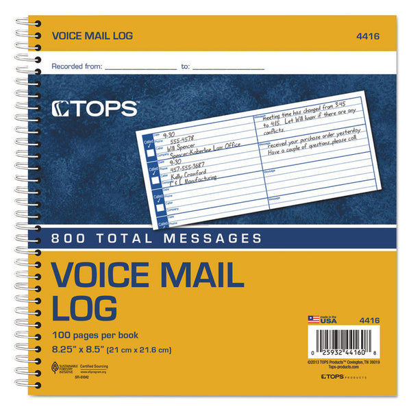 TOPS™ Voice Message Log Books, One-Part (No Copies), 8 x 1, 8 Forms/Sheet, 800 Forms Total (TOP4416) Each