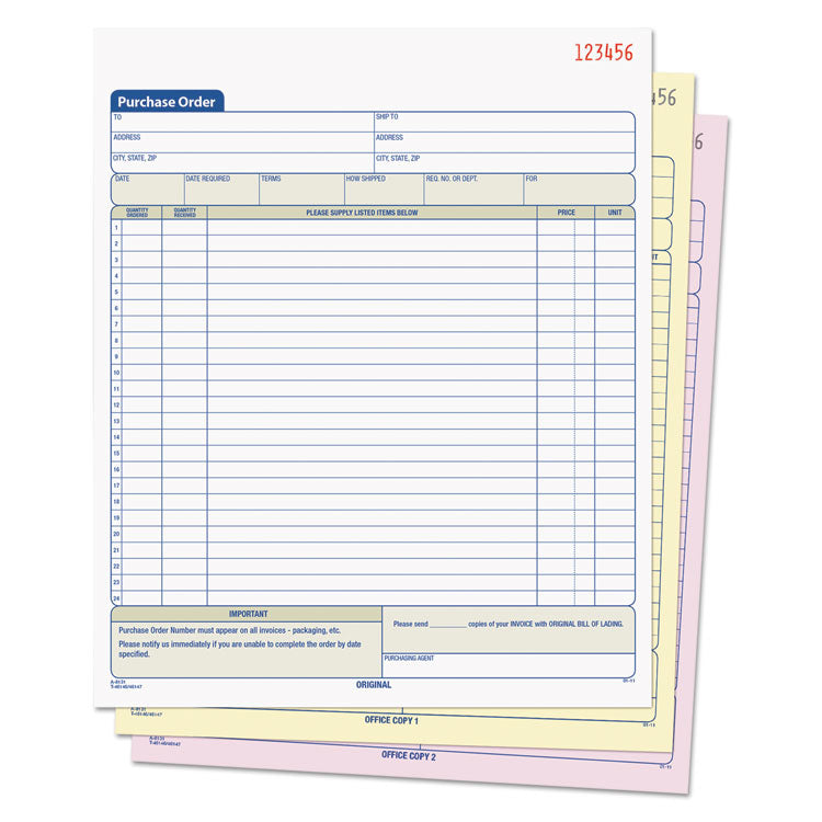 TOPS™ Purchase Order Book, 22 Lines, Three-Part Carbonless, 8.38 x 10.19, 50 Forms Total (TOP46147) Each