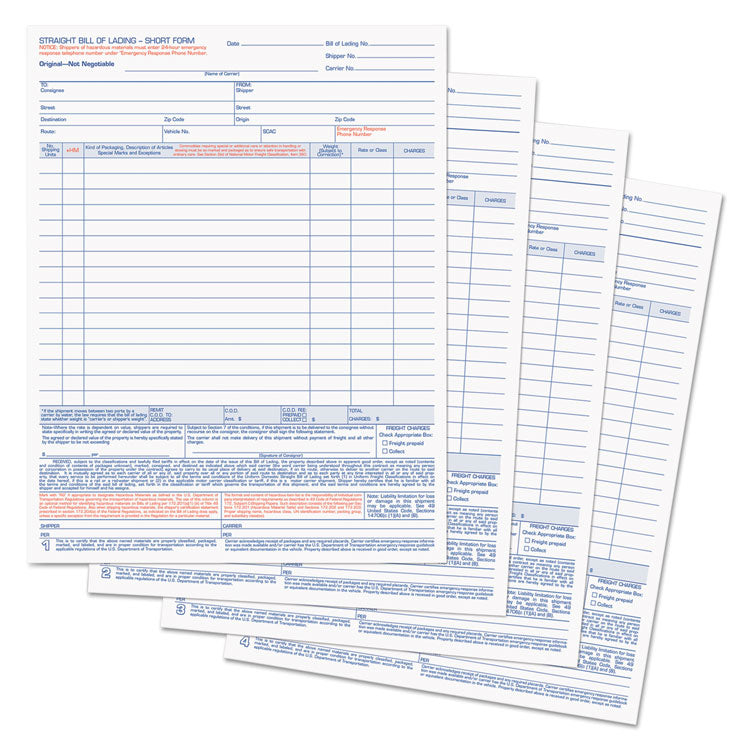 TOPS™ Bill of Lading, Four-Part Carbonless, 8.5 x 11, 50 Forms Total (TOP3847) Packof 50