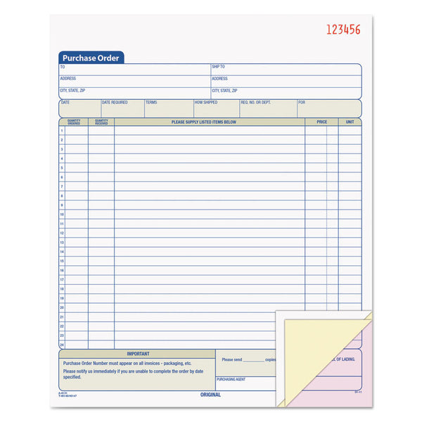 TOPS™ Purchase Order Book, 22 Lines, Three-Part Carbonless, 8.38 x 10.19, 50 Forms Total (TOP46147) Each