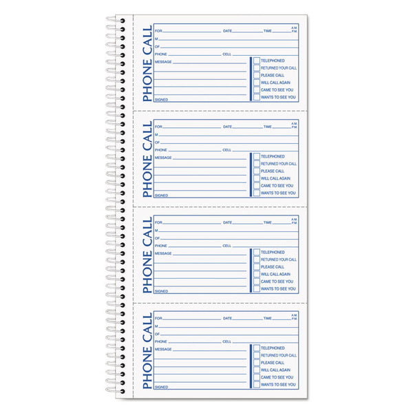 TOPS™ Spiralbound Message Book, Two-Part Carbonless, 5 x 2.75, 4 Forms/Sheet, 200 Forms Total (TOP4002) Each