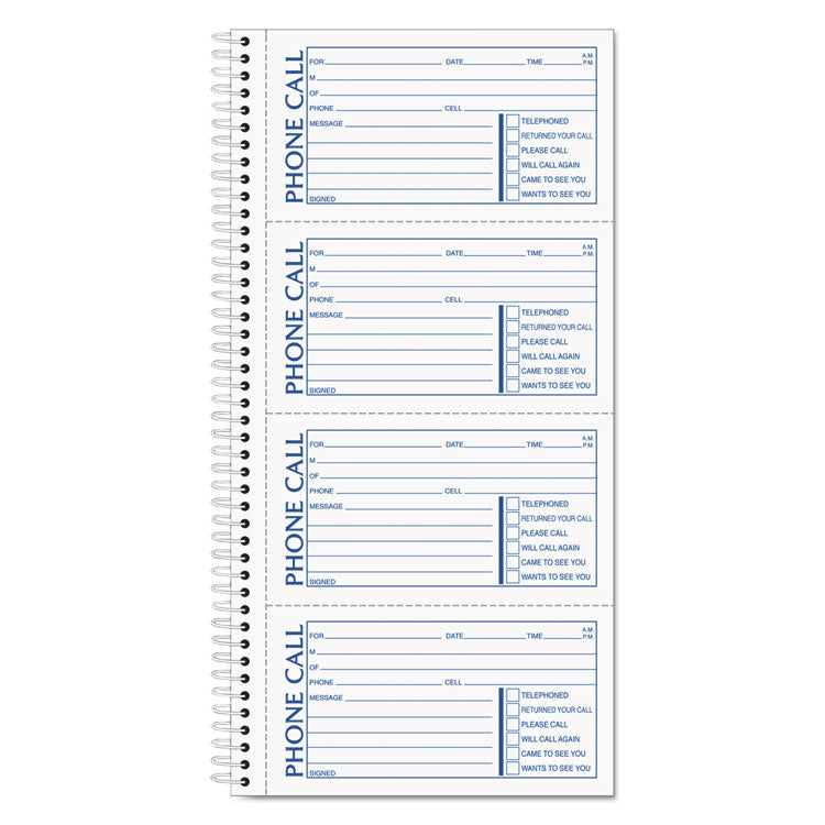 TOPS™ Spiralbound Message Book, Two-Part Carbonless, 5 x 2.75, 4 Forms/Sheet, 400 Forms Total (TOP4003) Each