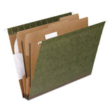 Pendaflex® SureHook Reinforced Hanging Divider Folders, 2" Expansion, 2 Dividers, 4 Fasteners, Letter Size, Green Exterior, 10/Box (PFX59254) Box of 10