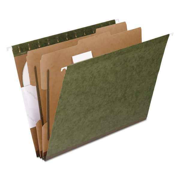 Pendaflex® SureHook Reinforced Hanging Divider Folders, 2" Expansion, 2 Dividers, 4 Fasteners, Letter Size, Green Exterior, 10/Box (PFX59254) Box of 10