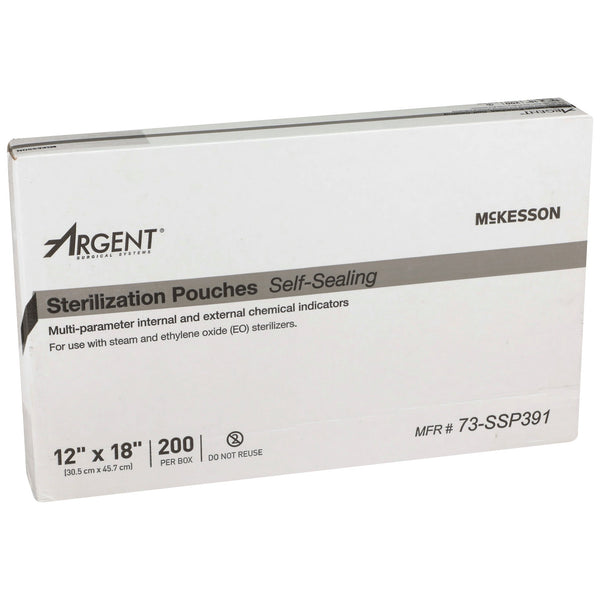 McKesson Argent™ Sure-Check® Sterilization Pouch Ethylene Oxide (EO) Gas / Steam 12 X 18 Inch Transparent / Blue Self Seal Paper / Film (527136_CS) 5/CS