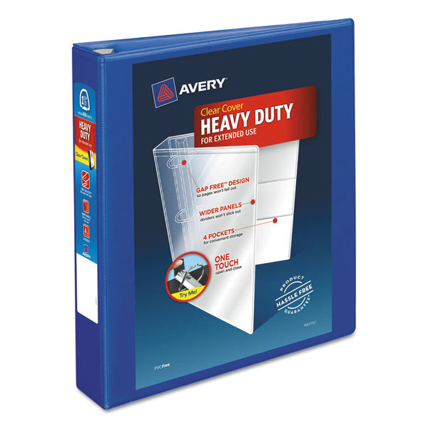 Avery® Heavy-Duty View Binder with DuraHinge and One Touch EZD Rings, 3 Rings, 1.5" Capacity, 11 x 8.5, Pacific Blue (AVE79775)