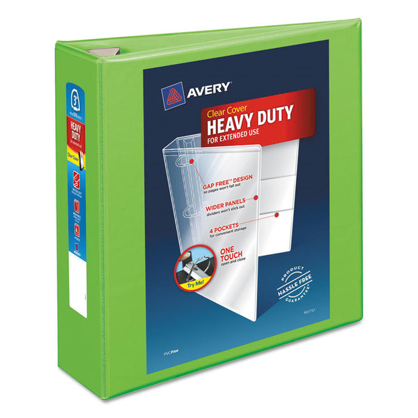 Avery® Heavy-Duty View Binder with DuraHinge and Locking One Touch EZD Rings, 3 Rings, 3" Capacity, 11 x 8.5, Chartreuse (AVE79779)