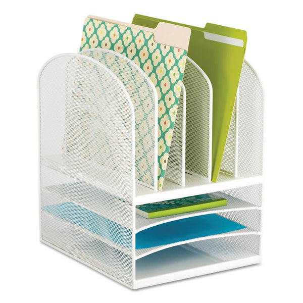 Safco® Onyx Mesh Desk Organizer with Five Vertical and Three Horizontal Sections, Letter Size Files, 11.5" x 9.5" x 13", White (SAF3266WH) Each
