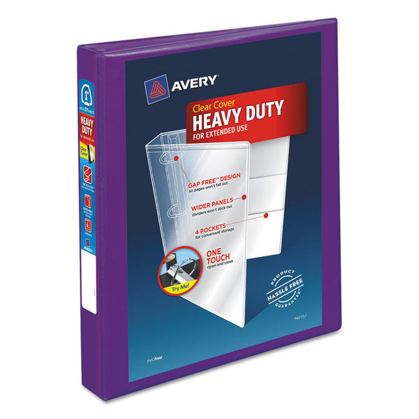 Avery® Heavy-Duty View Binder with DuraHinge and One Touch EZD Rings, 3 Rings, 1" Capacity, 11 x 8.5, Purple (AVE79771)